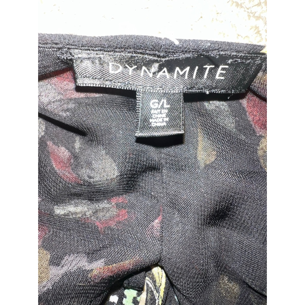 Women's Dynamite Black & Red Floral Long Sleeve Blouse Size L - Picture 9 of 10